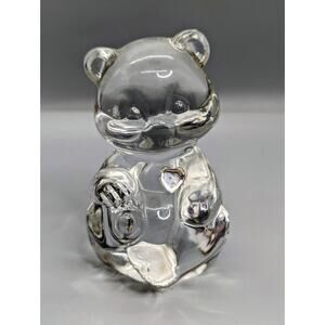 Fenton Art 4in Teddy Bear Crystal Clear Glass Figurine Paperweight Vintage